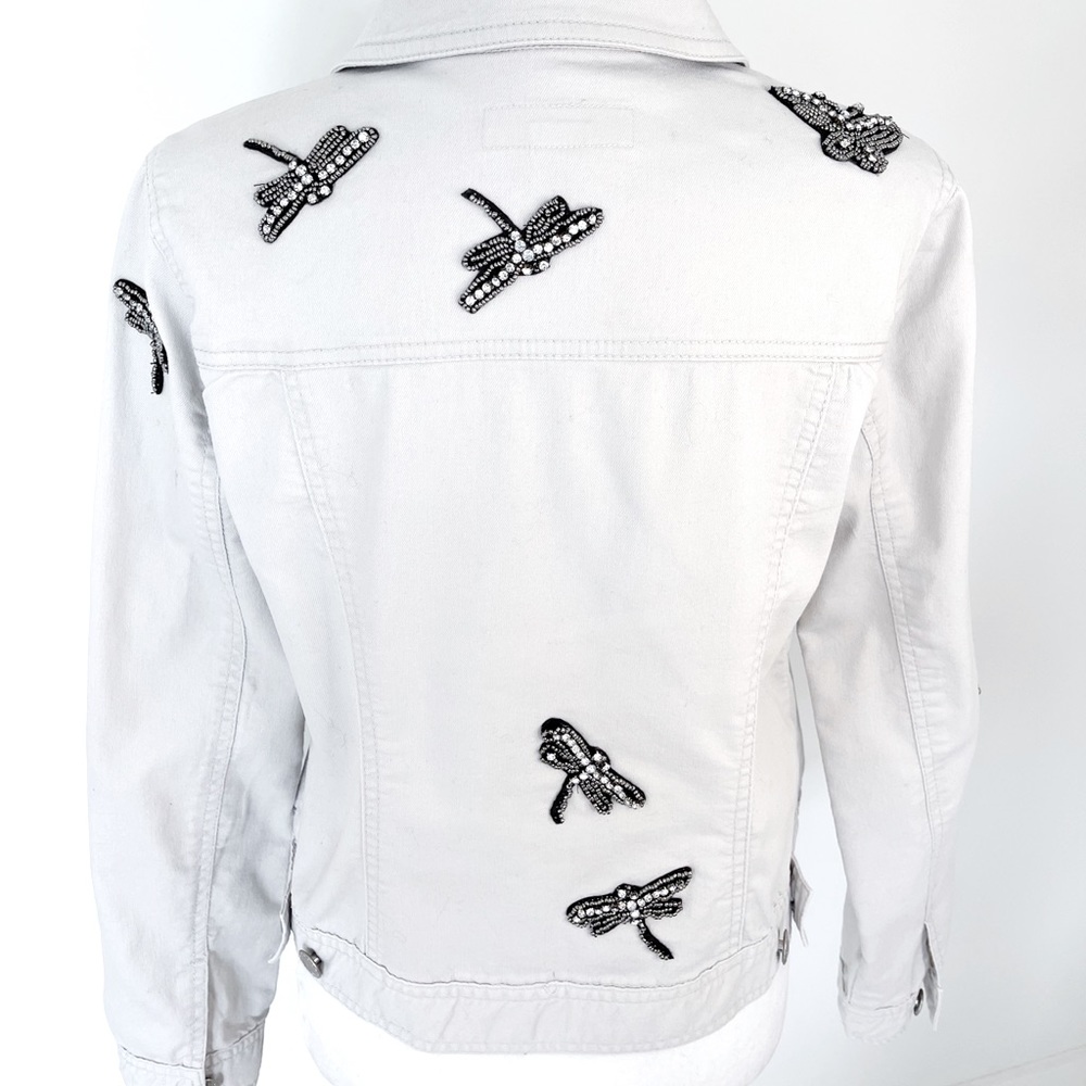 d.Jeans New York Dragonfly & Butterfly Embellished Off White Jean Jacket